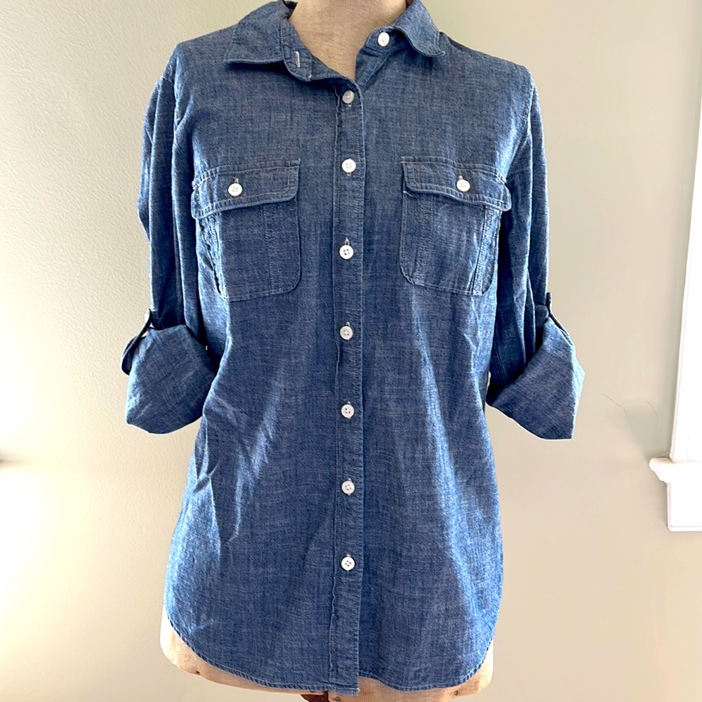J Crew Chambray Perfect Shirt, size small